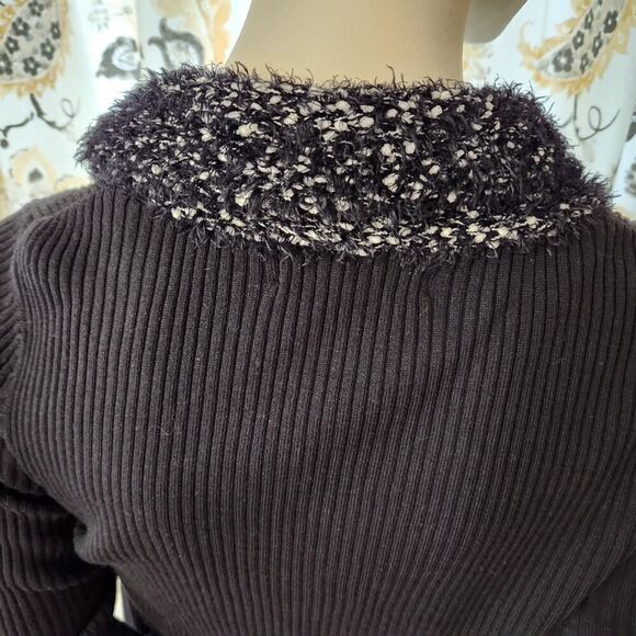 Absolutely Famous Open Front Cardigan Sweater Women's Medium Black Ribbed Knit - Picture 11 of 14